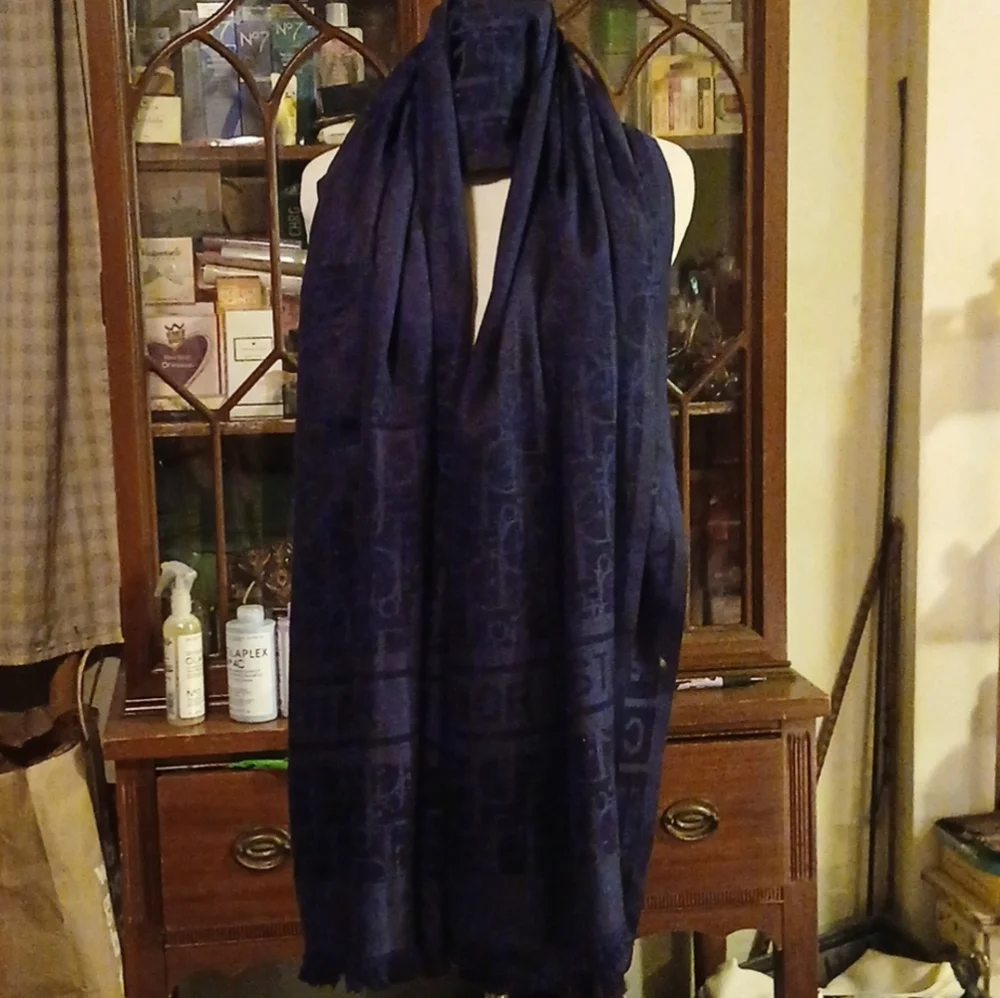 Christian Dior Jacquard Woven Oblique Monogram Scarf Navy Blue Tone-on-tone Wool